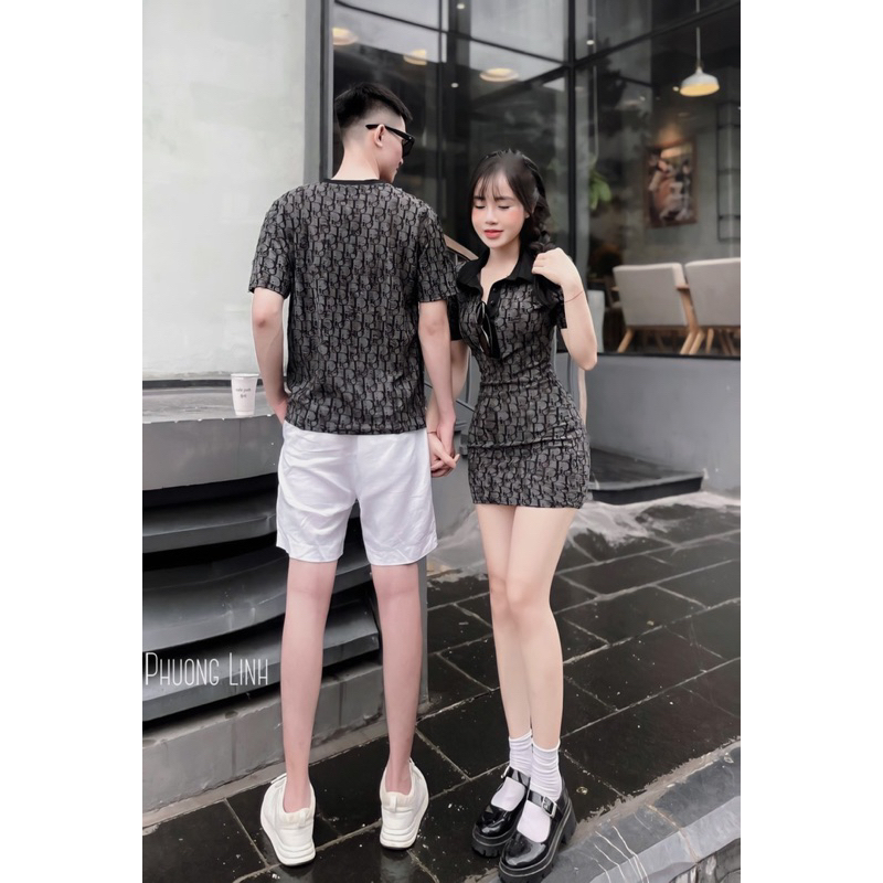 Set Đôi Nam Nữ Áo Phông Váy body hot hit