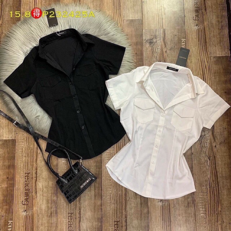 Áo sơ mi nữ tay ngắn 2 màu trắng , đen  - Kèm hình thật