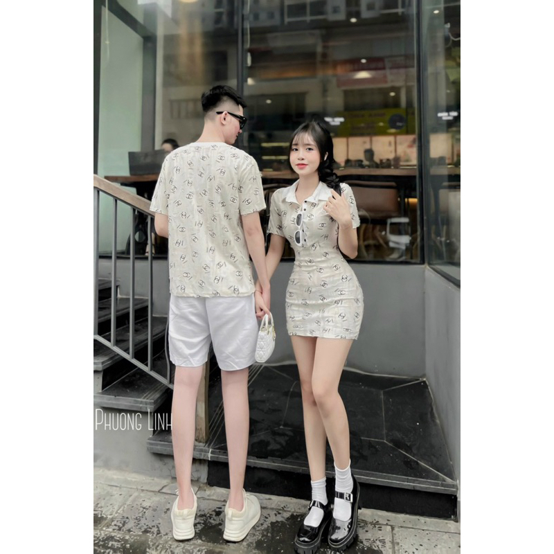 Set Đôi Nam Nữ Áo Phông Váy body hot hit