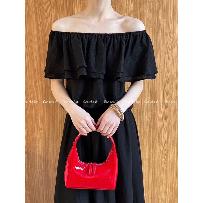 Set áo bẹt vai & váy vải voan tiểu thư