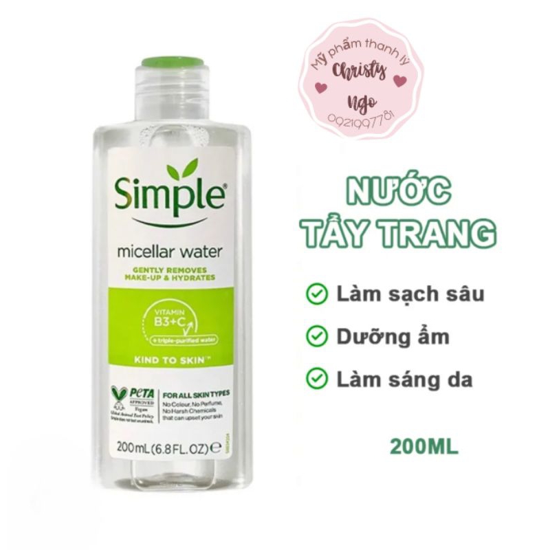 [Chính Hãng Tem Phụ Mẫu Mới] Nước Tẩy Trang Lành Tính Simple Micellar Cleasing Water 200Ml