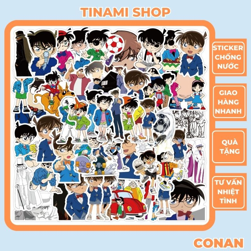 50 Sticker Conan Thám tử lừng danh hình dán chống nước dùng trang trí điện thoại laptop mũ bảo hiểm