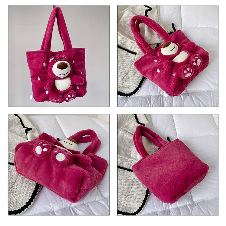🌷Túi Xách gấu dâu Lotso Lông Mịn, Dễ Thương, Màu Hồng Lovely Thời Trang