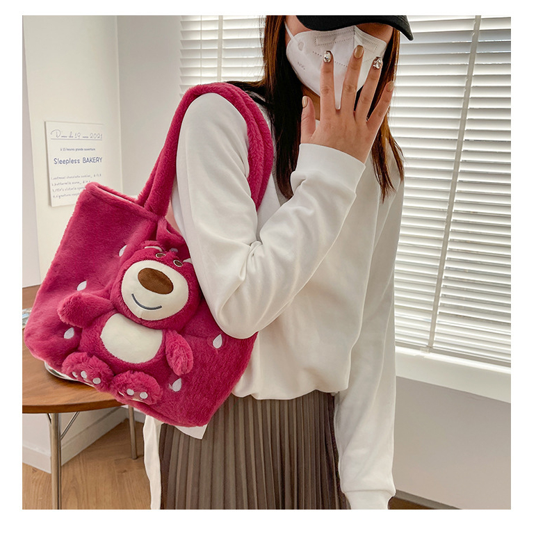 🌷Túi Xách gấu dâu Lotso Lông Mịn, Dễ Thương, Màu Hồng Lovely Thời Trang