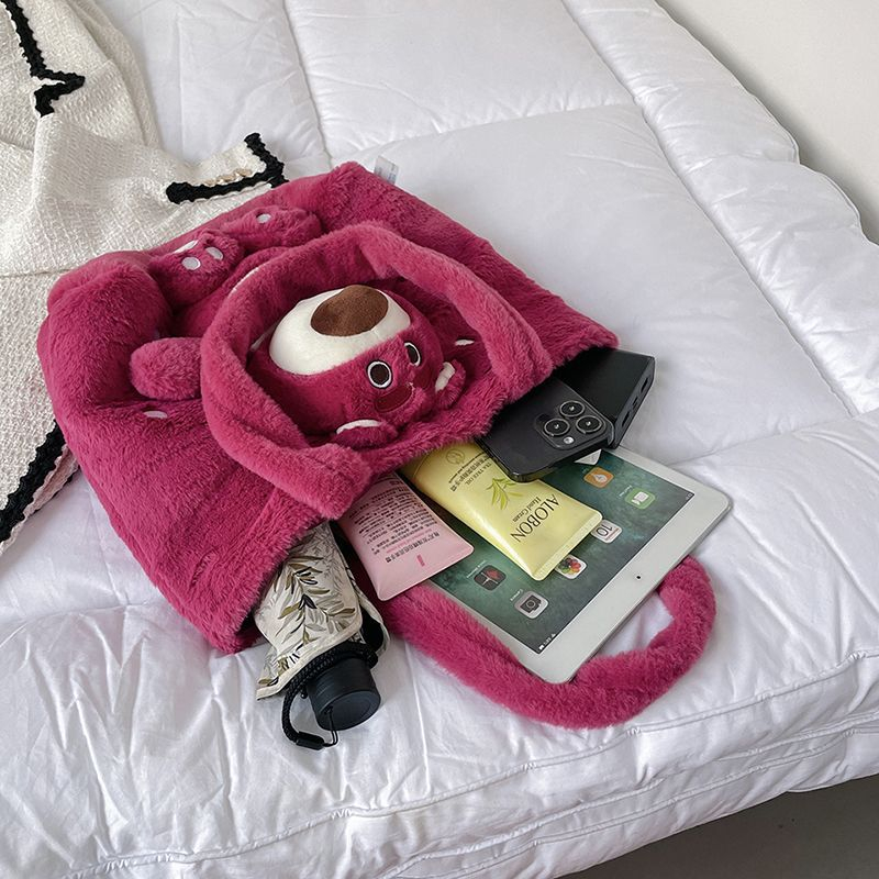 🌷Túi Xách gấu dâu Lotso Lông Mịn, Dễ Thương, Màu Hồng Lovely Thời Trang