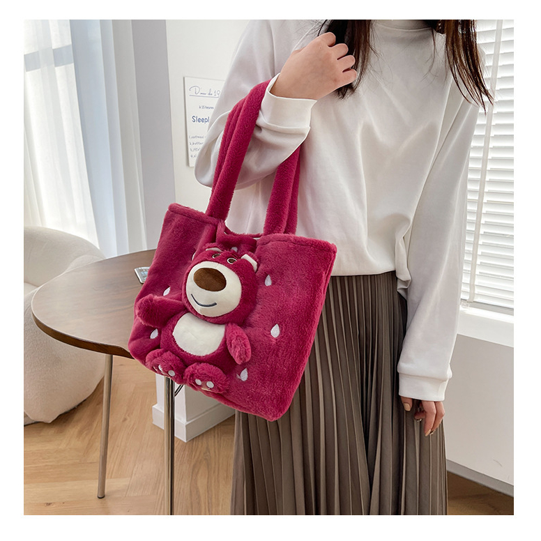 🌷Túi Xách gấu dâu Lotso Lông Mịn, Dễ Thương, Màu Hồng Lovely Thời Trang