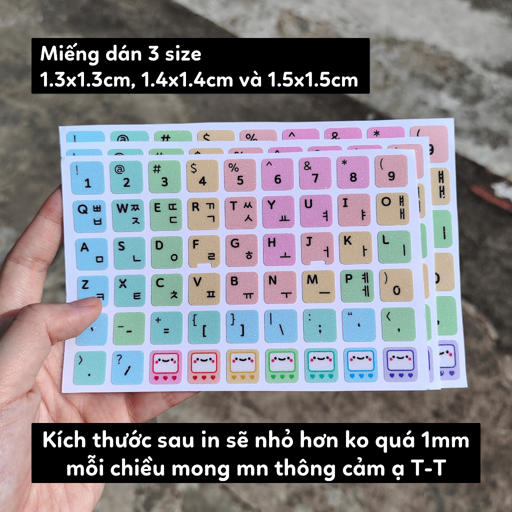 1.3cm P9 - KOREAN Miếng dán bàn phím song ngữ tiếng Hàn Quốc cầu vồng lấp lánh sticker keyboard máy tính laptop