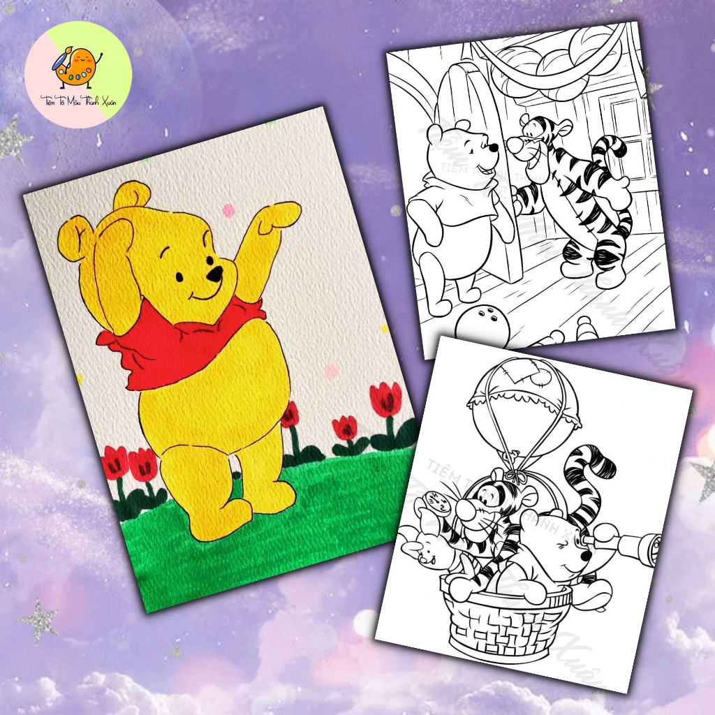 Set 20 Tờ Tranh Tô Màu Hình Gấu Pooh Xinh Xắn Size A5 Tô Màu Sáp, Màu Chì - Tiệm Tô Màu Thanh Xuân