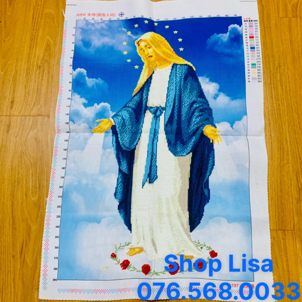 Tranh thêu chữ thập ĐỨC MẸ đã thêu 70x48cm thành phẩm a906