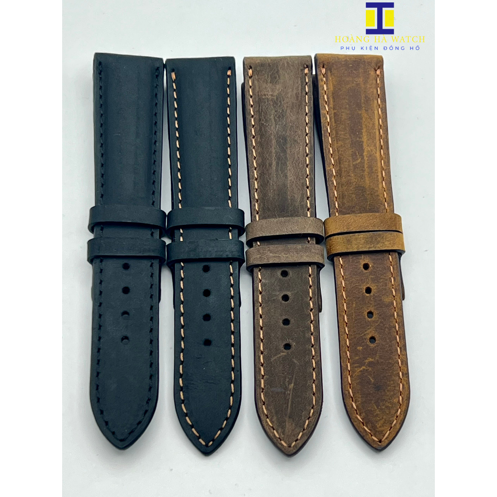 Dây đồng hồ Hoàng Hà da bò Sáp thật thủ công size 12 14 16 18 20 22 24 26mm