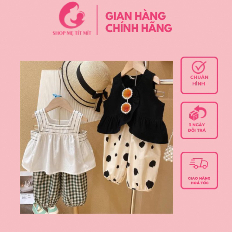 Sét bộ bé gái đi chơi du lịch chấm bi kẻ sọc mùa hè thoáng mát