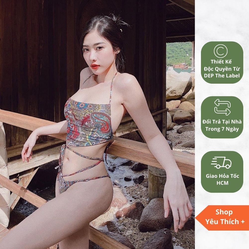 Bikini đi biển hai mảnh Samui thổ cẩm Brocade, đồ bơi nữ gợi cảm, tôn dáng, vải bơi cao cấp, sẵn mút ngực- Đẹp Bikini