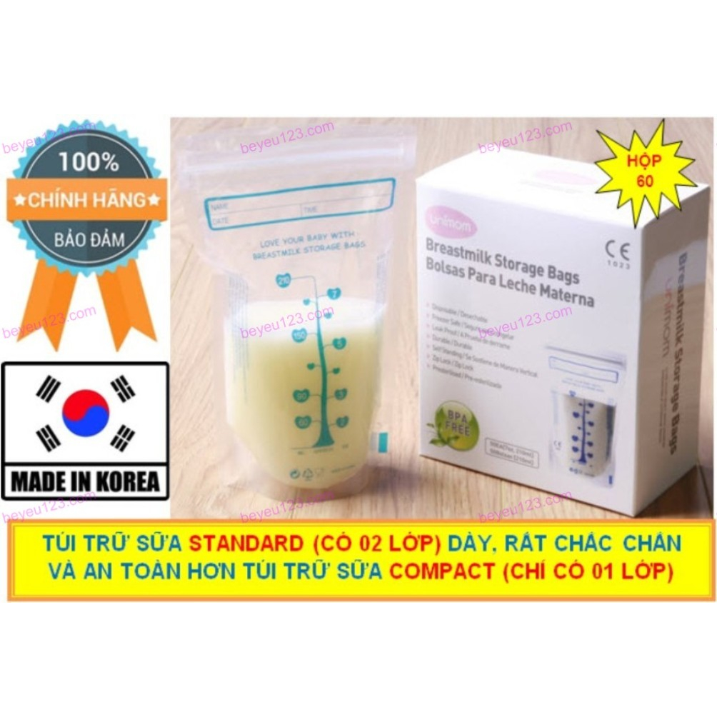 10 Túi / Hộp 60 Túi trữ sữa Mẹ 210ml UNIMOM STANDARD UM870251 UM870183 (Made in Korea)