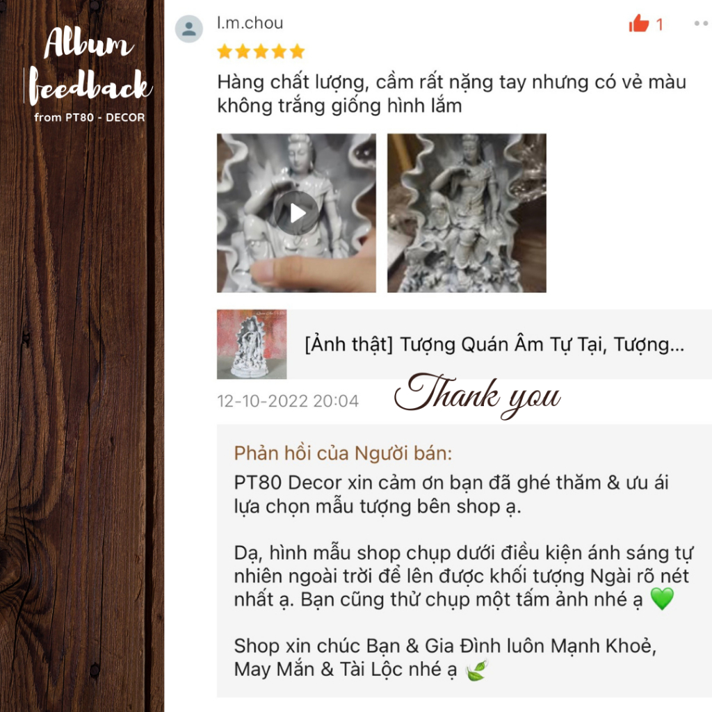 Tượng Quán Âm Tự Tại, Tượng Phật Bà trong Lá Sen PT80 Decor, Phiên bản màu trắng sứ