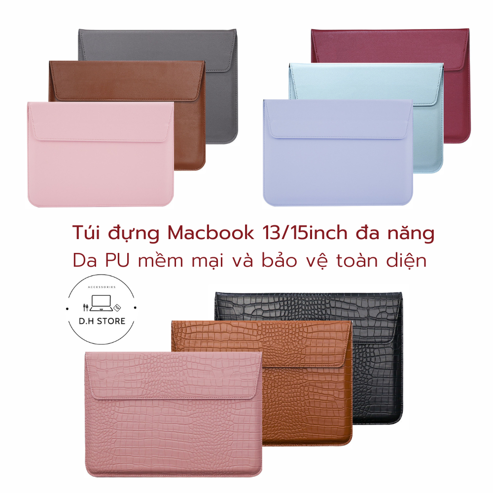 Túi đựng Macbook, Bao da Macbook, túi chống sốc laptop Pro-Air 13.3/14/15.4 inch chất liệu Da PU Mềm kết hợp làm giá đỡ