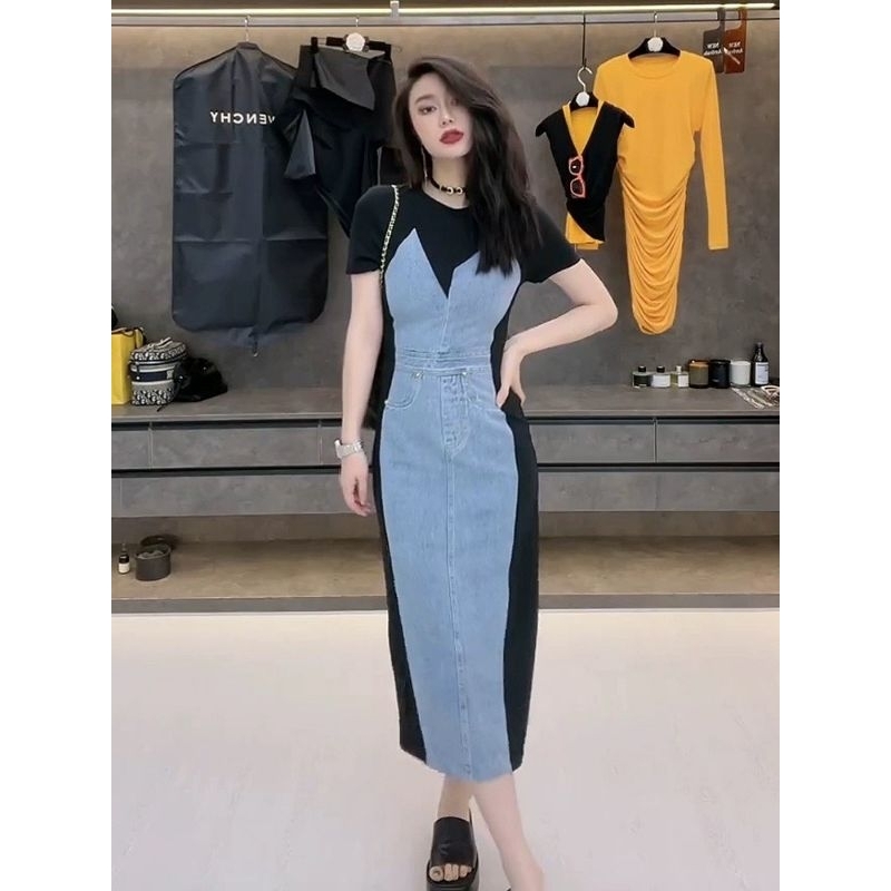 Đầm jean phối thun cao cấp