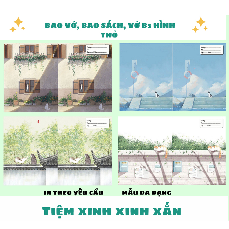 Bìa bao vở A5, bao sách, vở B5, bìa giấy bóng, hình in rõ nét- Tiệm xinh xinh xắn