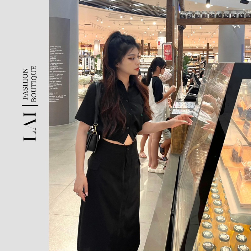 Set Áo Sơ Mi Nữ Trơn Ngắn Tay Kèm Chân Váy Dáng Basic Vải Đũi Công Sở Mặc Đi Làm Đi Chơi