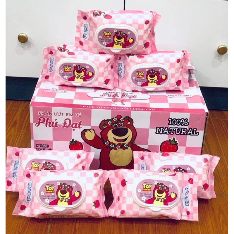Khăn ướt gấu Dâu Phú Đạt không mùi hàng chính hãng