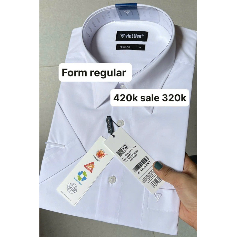Áo sơ mi trắng Việt Tiến ngắn tay giá mác 420k sale 320k form regular(tiêu chuẩn)