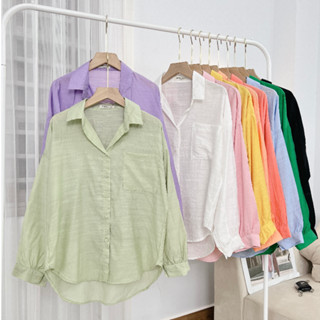 Áo Sơ Mi Nữ Tay Dài Phồng Chất Tơ Xước Mềm Mát 1 Túi Vuông Sơ Mi Công Sở Nữ Nhiều Màu Freesize Form Rộng SUBICI 