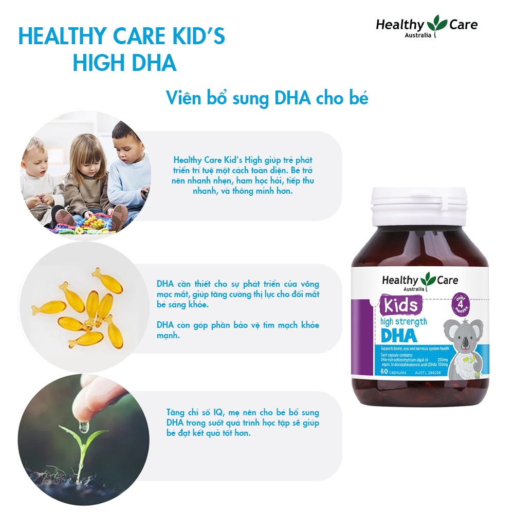 Viên uống bổ sung dưỡng chất cho bé Healthy Care High Strength DHA 60 viên