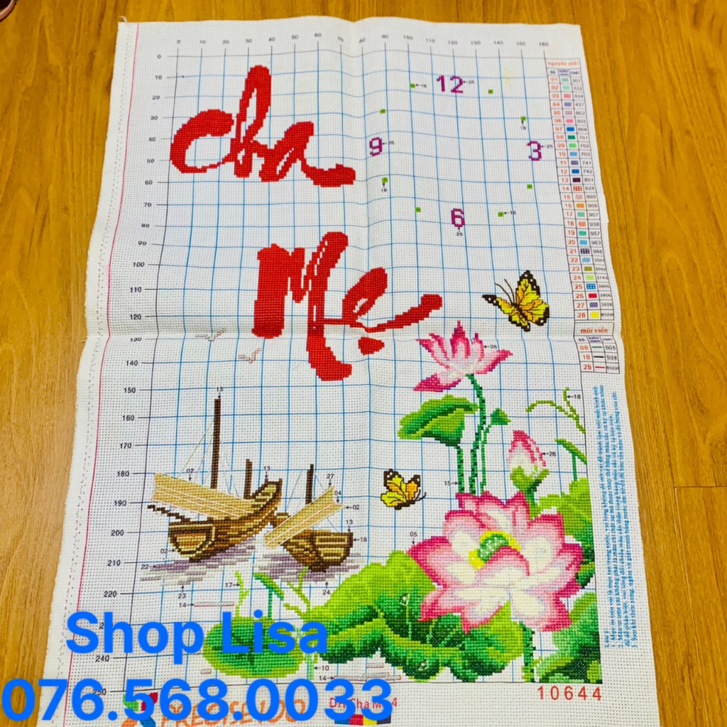 Tranh thêu chữ thập CHA MẸ đã thêu 66x46cm thành phẩm 10644