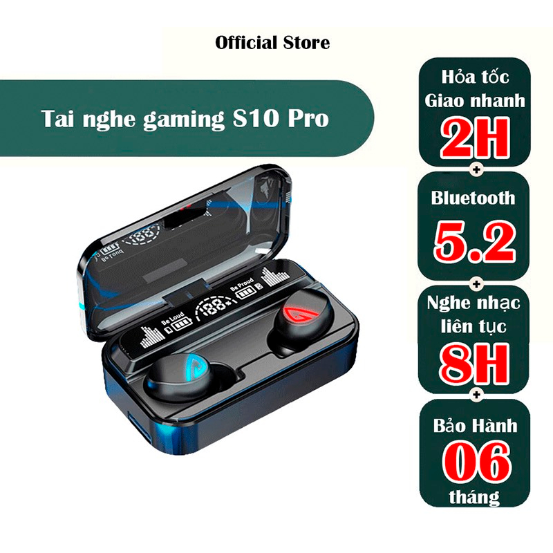 Tai nghe bluetooth không dây S10 Pro cao cấp, cảm ứng, hỗ trợ đàm thoại, nghe nhạc, kiêm sạc dự phòng chống nước