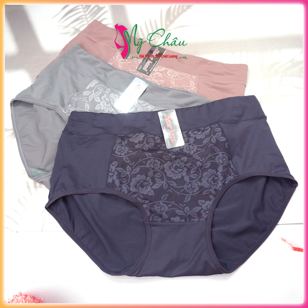 Quần Lót Nữ Thun Lạnh Bigsize Thái Lan SISTERHOOD 777 Chíp Pha Gấm Cạp Cao Mềm Mại Form >70kg - Hàng Nhập Khẩu