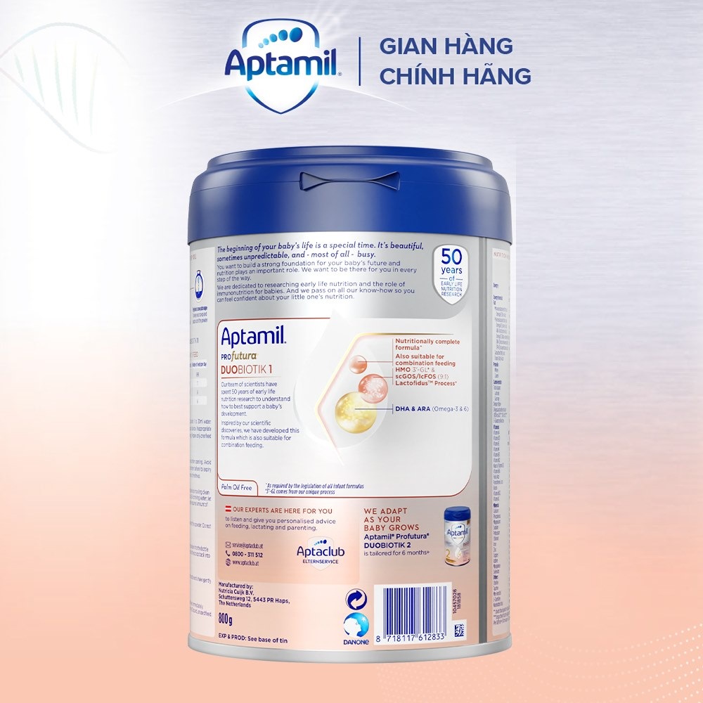 Combo 4 Sữa công thức Aptamil Profutura Duobiotik 1 cho bé 0-6 tháng tuổi (800g)