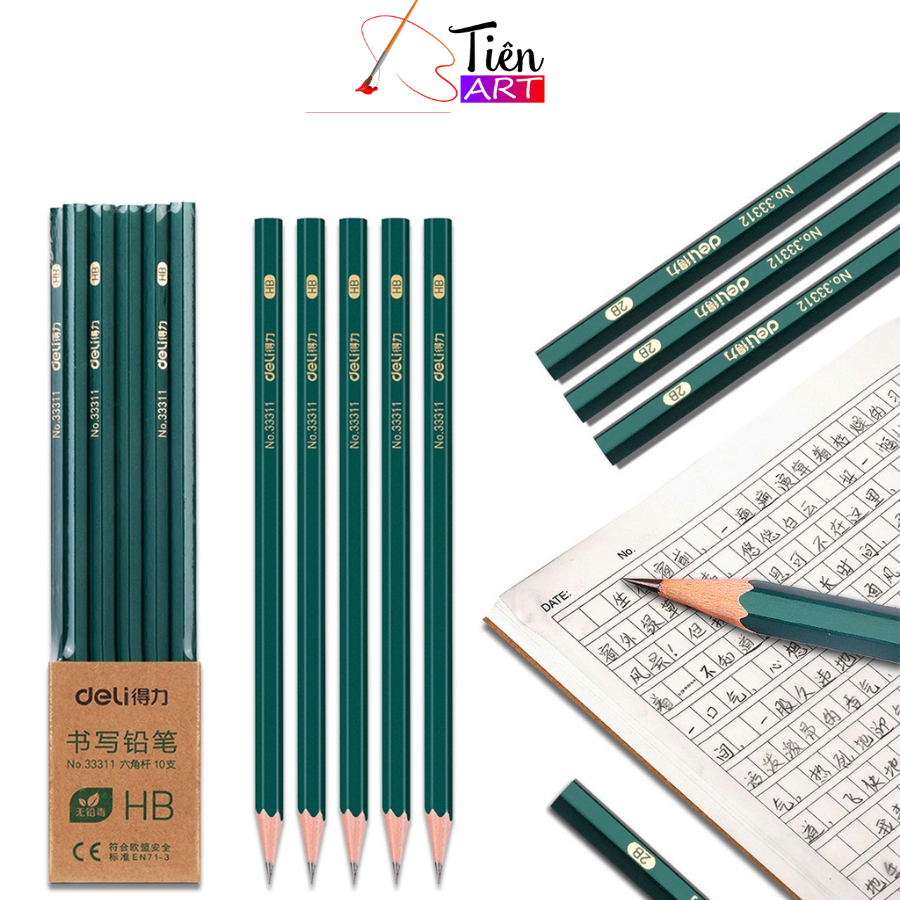 Bút chì lục giác 2B và HB Deli vẽ mỹ thuật làm bài kiểm tra nhạy với máy chấm thi an toàn với người sử dụng