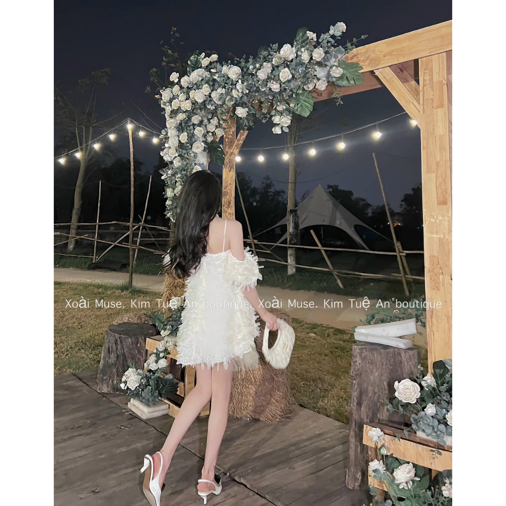 VÁY REN TIỂU THƯ SIÊU XINH DÂY ĐAN TAY RƠI DNGS SUÔNG