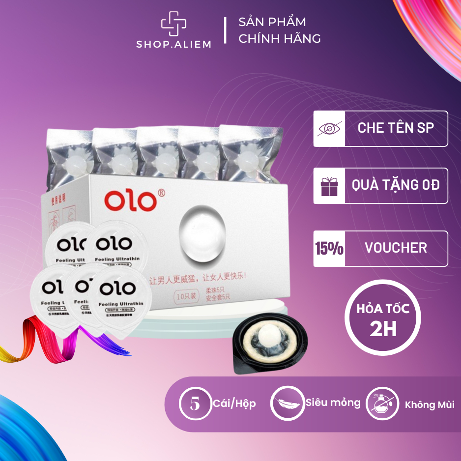 Bao cao su OLO Bi 0.01mm siêu mỏng, nhiều gel bôi trơn, tăng chiều dài 1,5cm - Hộp 05 bcs 5 bi Trắng Soft Growth