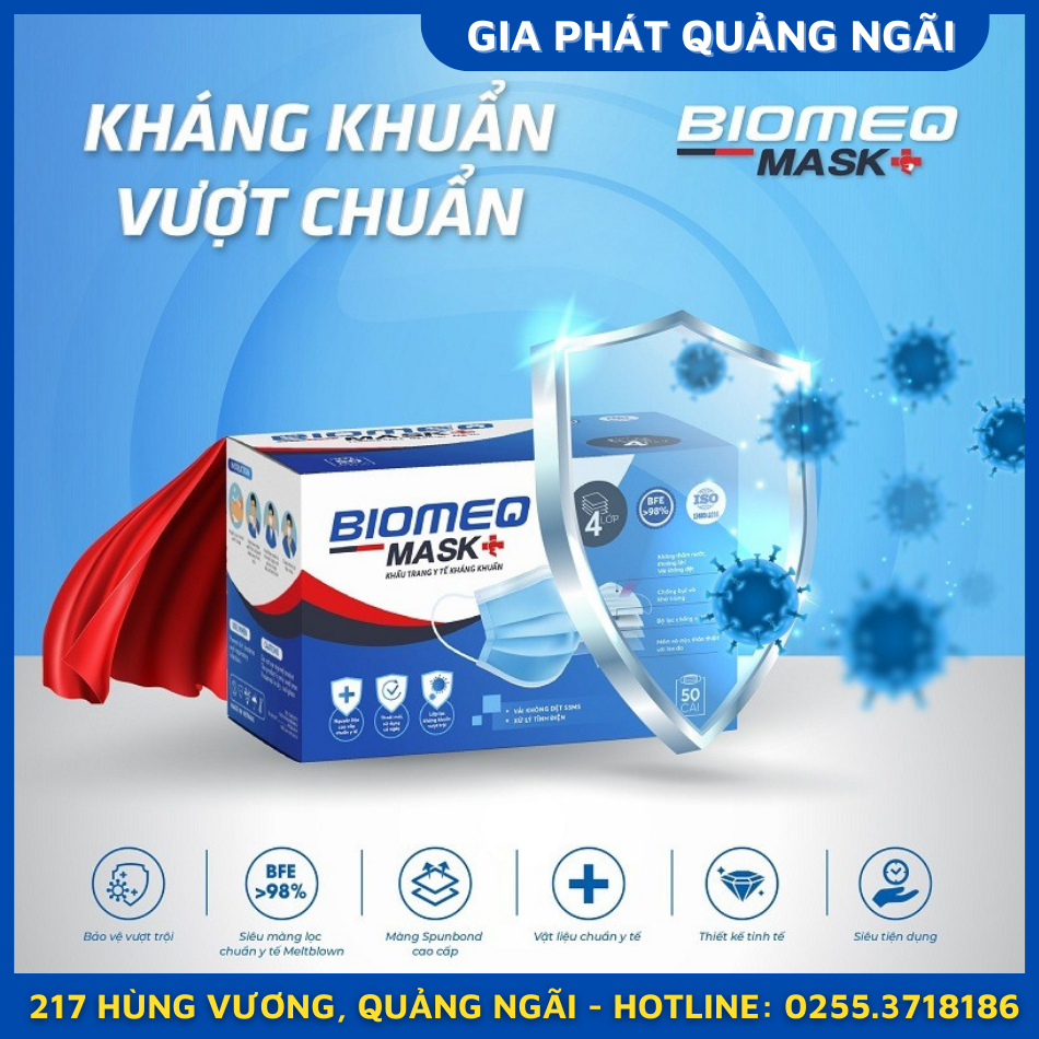 KHẨU TRANG Y TẾ KHÁNG KHUẨN 4 LỚP BIOMEQ MASK+ MÀU TRẮNG XANH XÁM