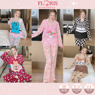 Bộ đồ ngủ pizama mặc nhà lụa Mango thiết kế 3D cao cấp tay ngắn/tay dài Floris chất vải mịn thoáng mát