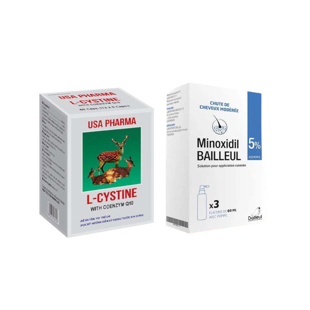 Bộ Đôi Giúp Mọc Tóc L-Cystine, Minoxidil Bailleul 5% - Ngăn Rụng Tóc, Dưỡng Da Đầu, Phục Hồi Hư Tổn [Chính Hãng]