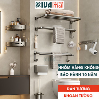 Bộ sưu tập giá kệ nhà tắm LUXURY KIVA màu xám chất liệu nhôm hàng không cao cấp, lắp đặt bằng 2 cách.