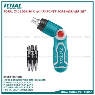 Bộ tua vít 8 chi tiết lắc léo tự động 2 chiều total tacsd30136