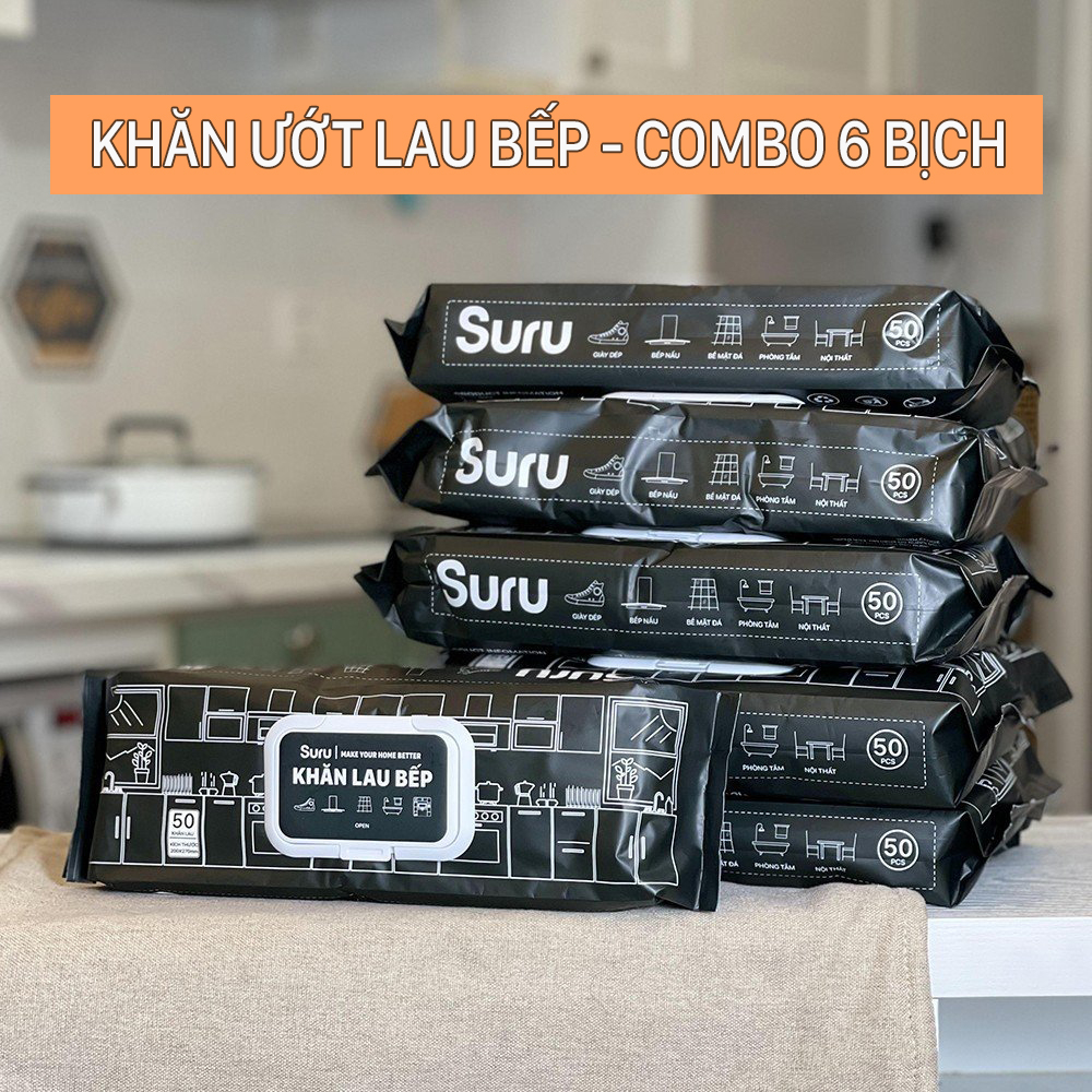 Combo 6 Khăn ướt lau dầu mỡ đa năng Khăn lau chuyên dụng dùng 1 lần, an toàn cho da gói 50 tờ Khăn ư