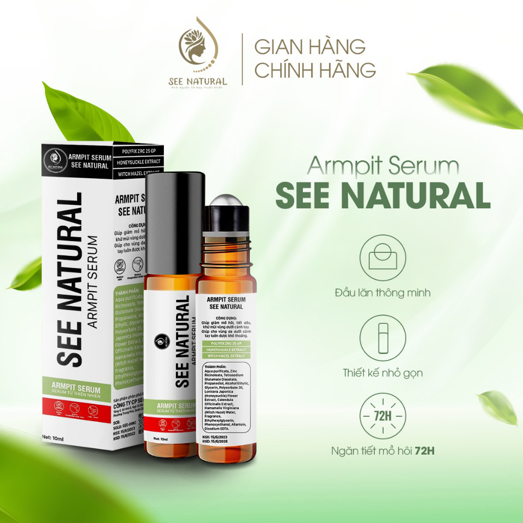 Son nách khử mùi SeeNatural Khử mùi hôi nách, Lăn khử mùi ngăn tiết mồ hôi 72h - 10ml