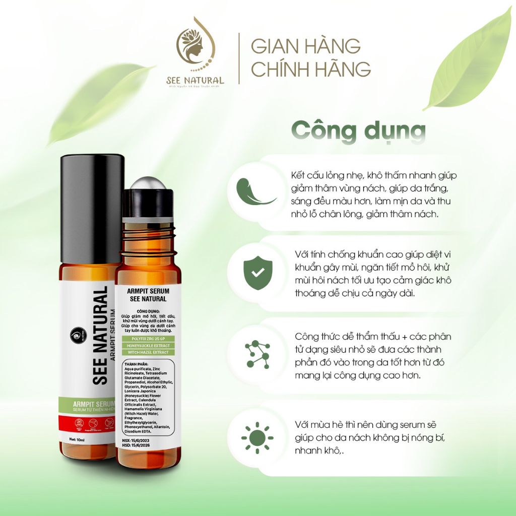 Son nách khử mùi SeeNatural Khử mùi hôi nách, Lăn khử mùi ngăn tiết mồ hôi 72h - 10ml