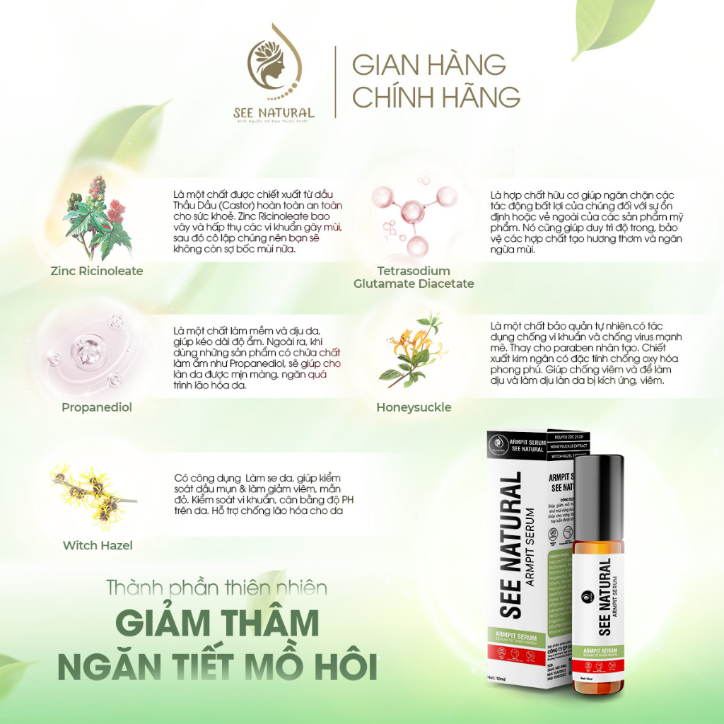 Son nách khử mùi SeeNatural Khử mùi hôi nách, Lăn khử mùi ngăn tiết mồ hôi 72h - 10ml