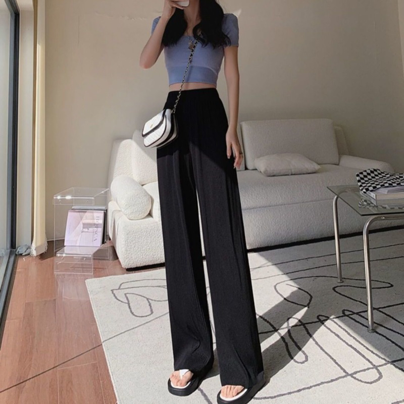 Quần vải nữ UDM-QT chất liệu vải Chiffon thoáng mát dáng dài lưng cao ống rộng - UQT001