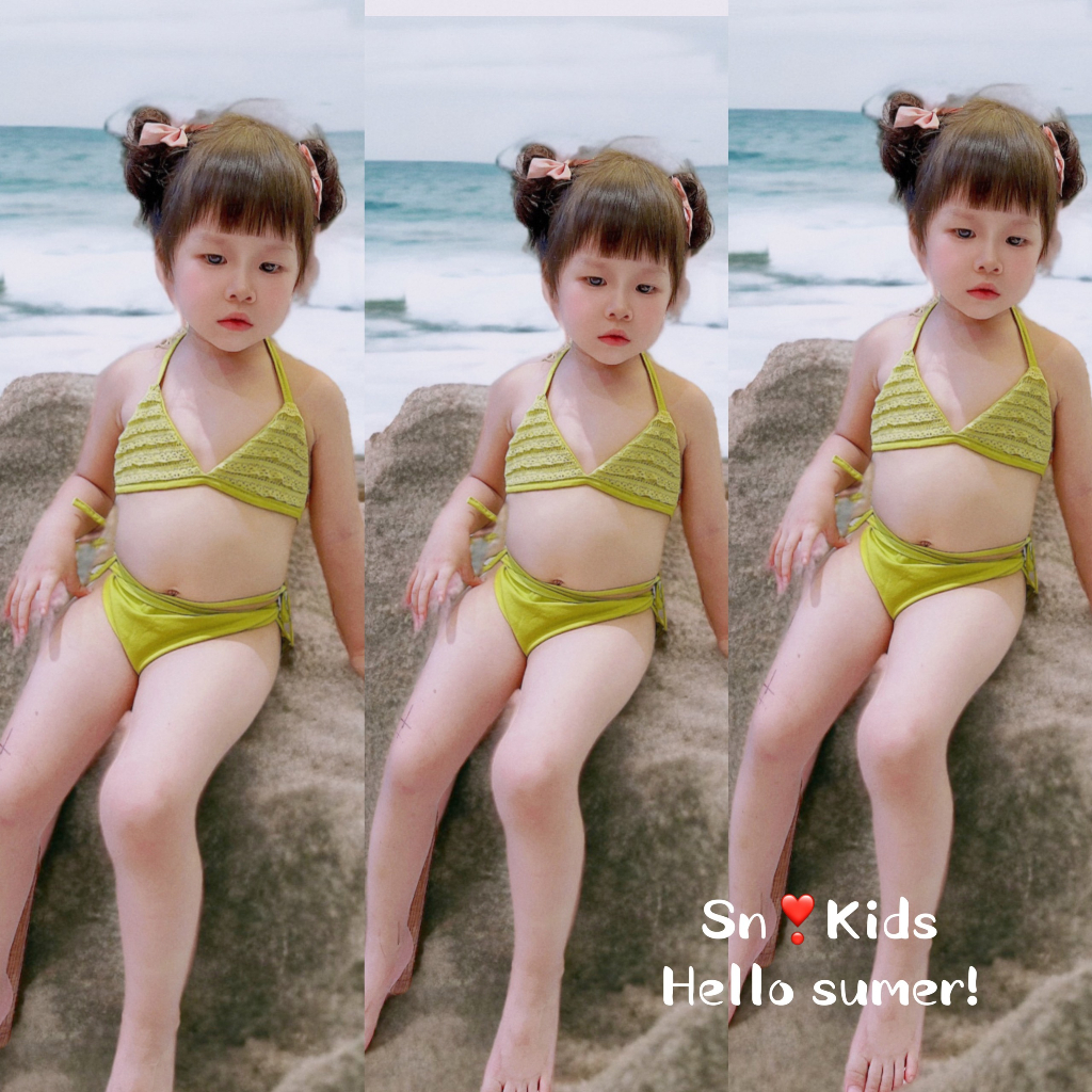 Đồ bơi bé gái, bikini 2 mảnh phối ren và cotton siêu xinh cho bé 8-30kg