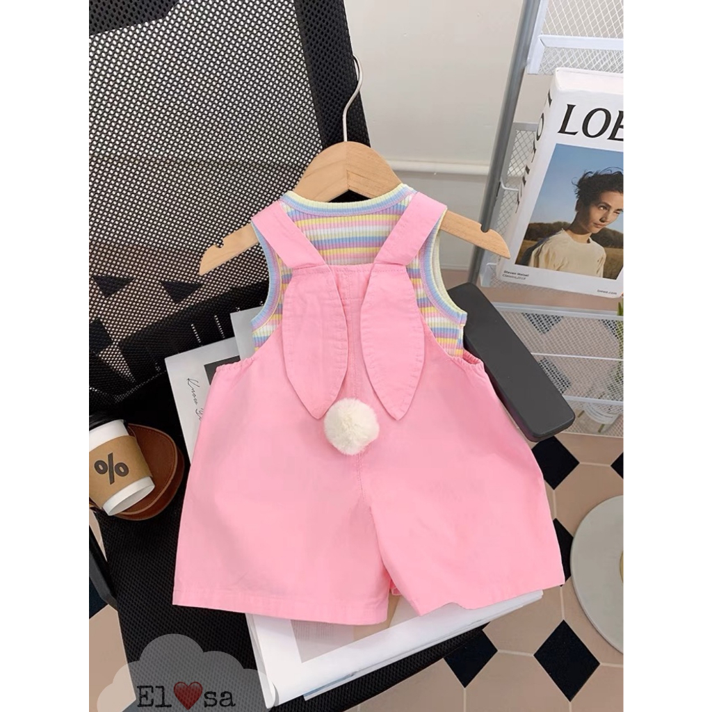 Sét Yếm bé gái - Set Yếm Thỏ Cute 2 Chi Tiết Cho Bé Gái 1-5 Tuổi (Không kèm con thỏ đính trên áo)