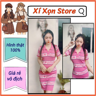 HÌNH THẬT - Đầm Len Polo Ngắn Tay MiuMiu- Hàng Quảng Châu