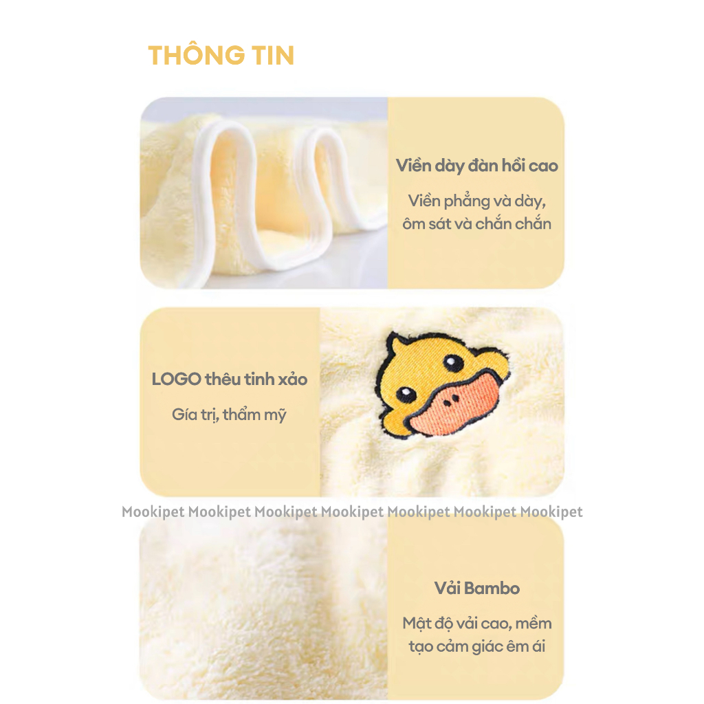 Khăn tắm cho chó mèo siêu thấm hút khổ lớn không rụng lông, không phai màu Mooki Pet