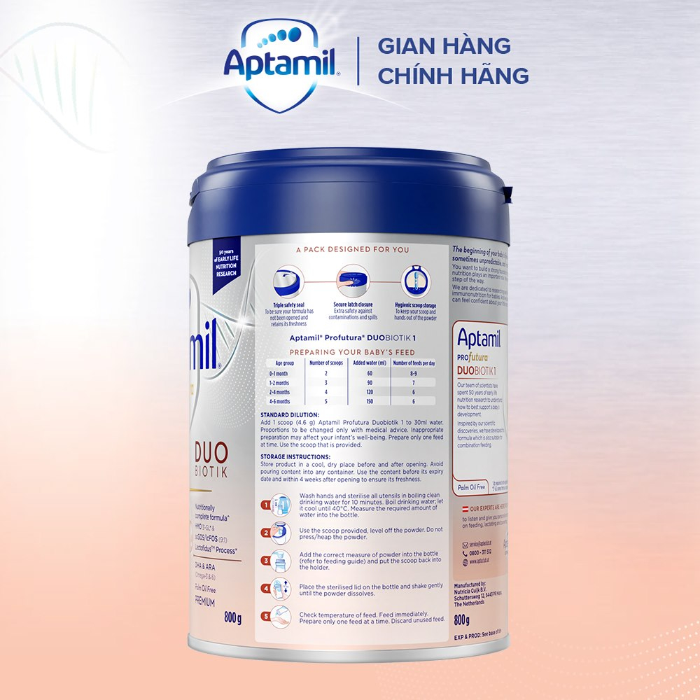 Sữa công thức Aptamil Profutura Duobiotik 1 cho bé 0-6 tháng tuổi (800g)