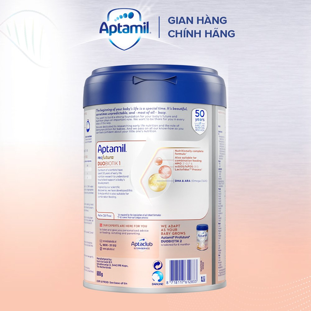 Sữa công thức Aptamil Profutura Duobiotik 1 cho bé 0-6 tháng tuổi (800g)