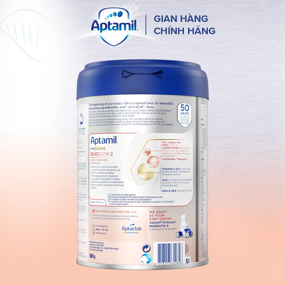 Sữa công thức Aptamil Profutura Duobiotik 2 cho bé 6-12 tháng tuổi (800g)